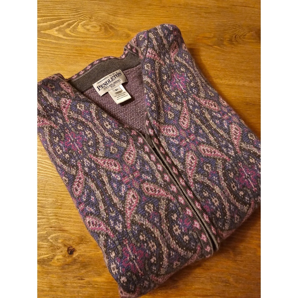 Pendleton Plus Womens 2X Merino Wool Full Zip Paisley Cardigan WC669-62094